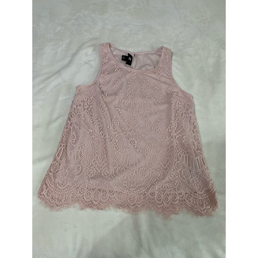 Iz Byer Sleeveless Lace Pink Top Women’s Size L Polyester Spandex Blend